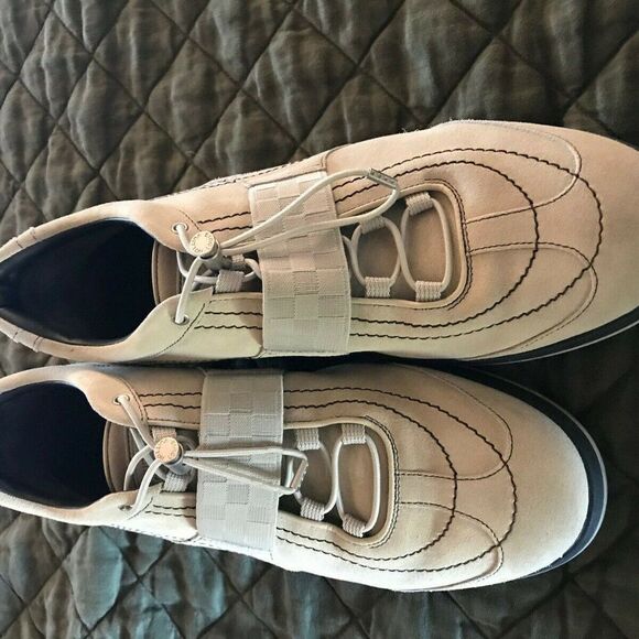 Louis Vuitton Beige Suede with Elastic Damier Strap Sneakers TD0026 10.5 - 11 - Picture 1 of 5